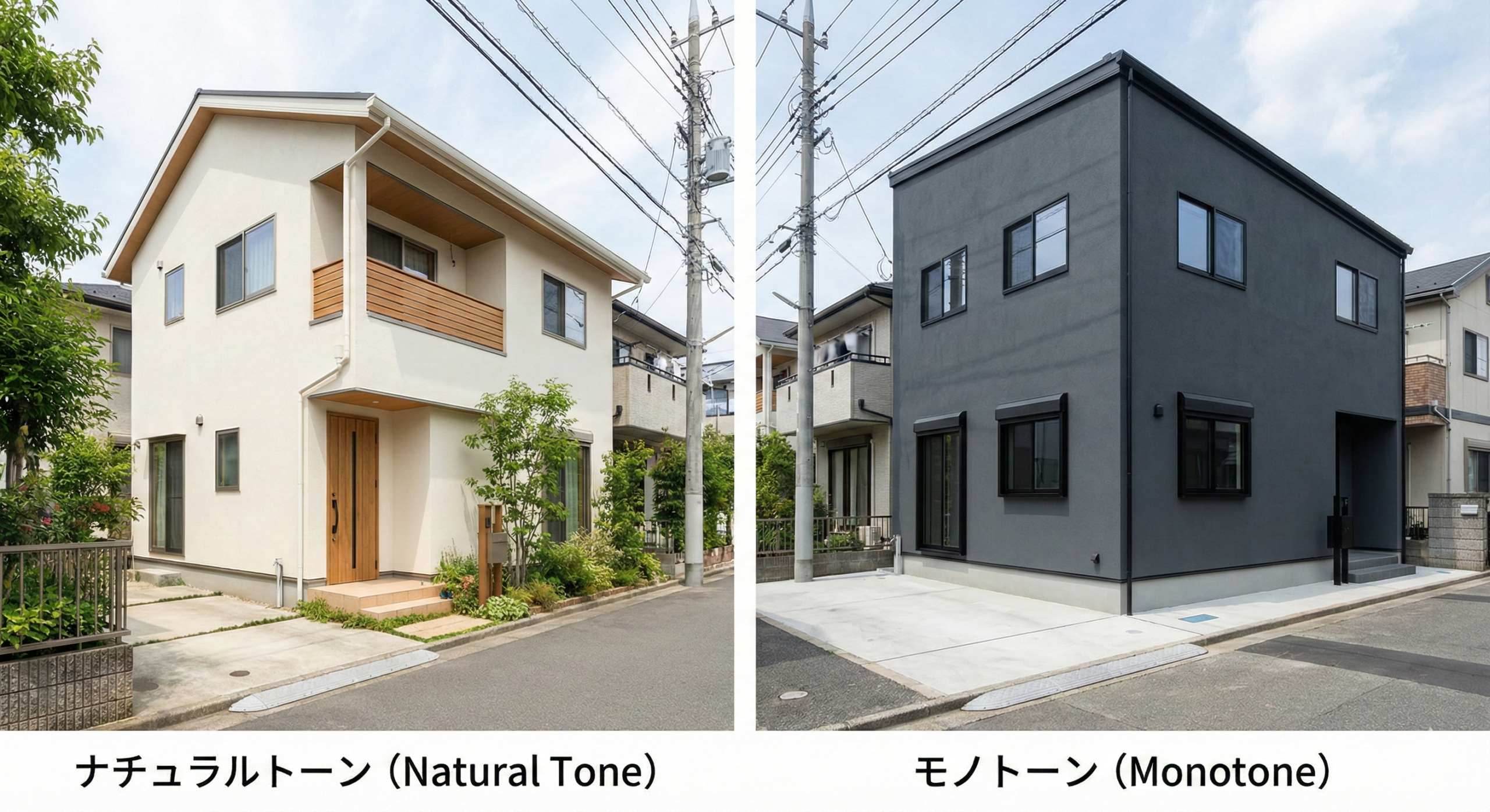 外壁塗装カラートレンド ナチュラルvsモノトーン比較