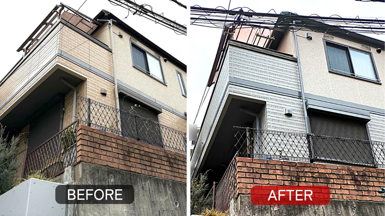 神奈川県横浜市の戸建て住宅における外壁塗装工事の施工前後比較