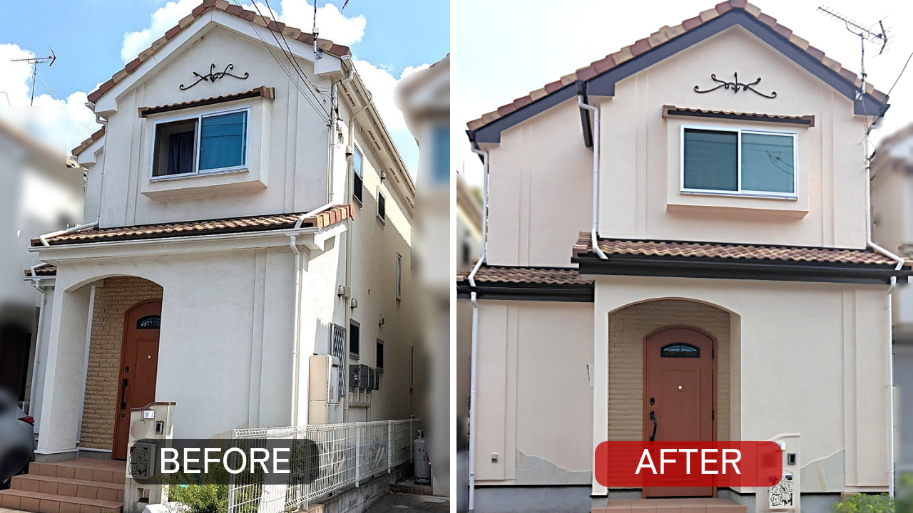 東京都町田市で行った外壁塗装工事の施工前後比較 外壁と付帯部を塗装し美観と耐久性を向上