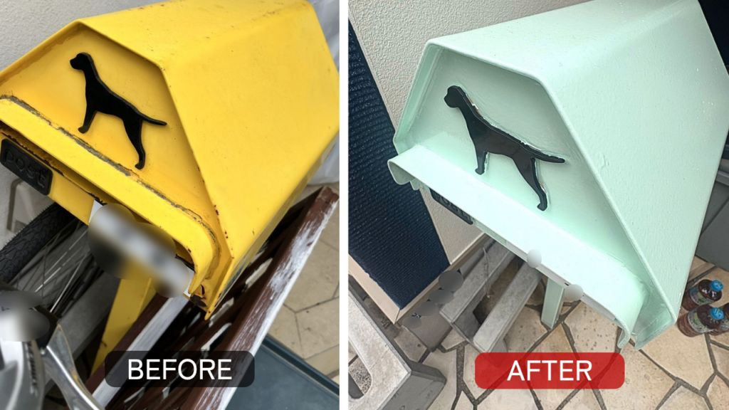 東京都江東区の外壁塗装工事でポストを車と同色に塗装しイメージチェンジした様子