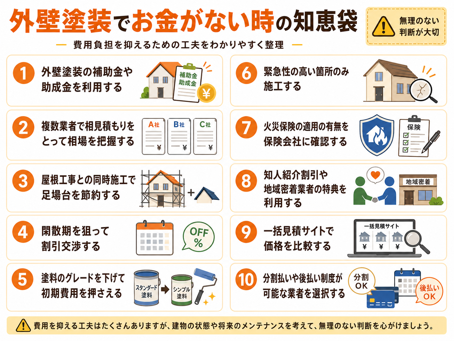 外壁塗装でお金がない時に知っておきたい注意点、失敗する人の共通点、費用を抑える知恵袋を紹介