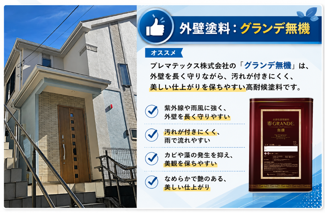 神奈川県川崎市の外壁塗装に使用したグランデ無機PX-731とPX-752の特長図解