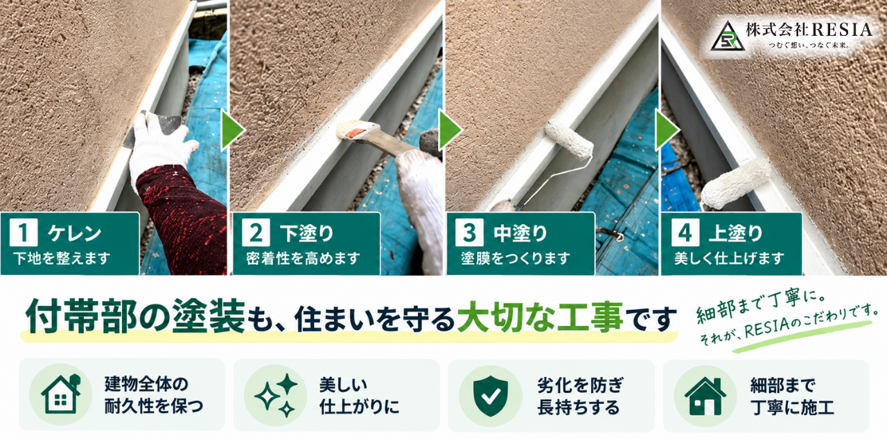 川崎市の戸建て付帯部塗装　下地処理から上塗りまでの4工程仕上げ