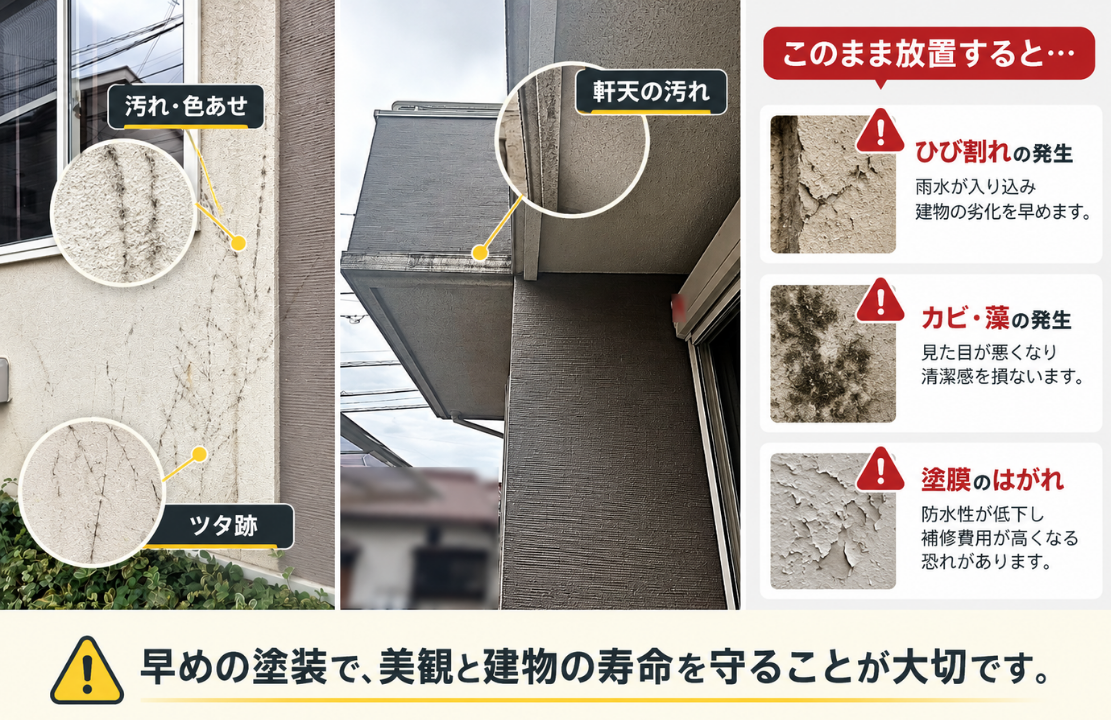 川崎市の戸建てで見られた外壁の汚れ・色あせやツタ跡、軒天の汚れ